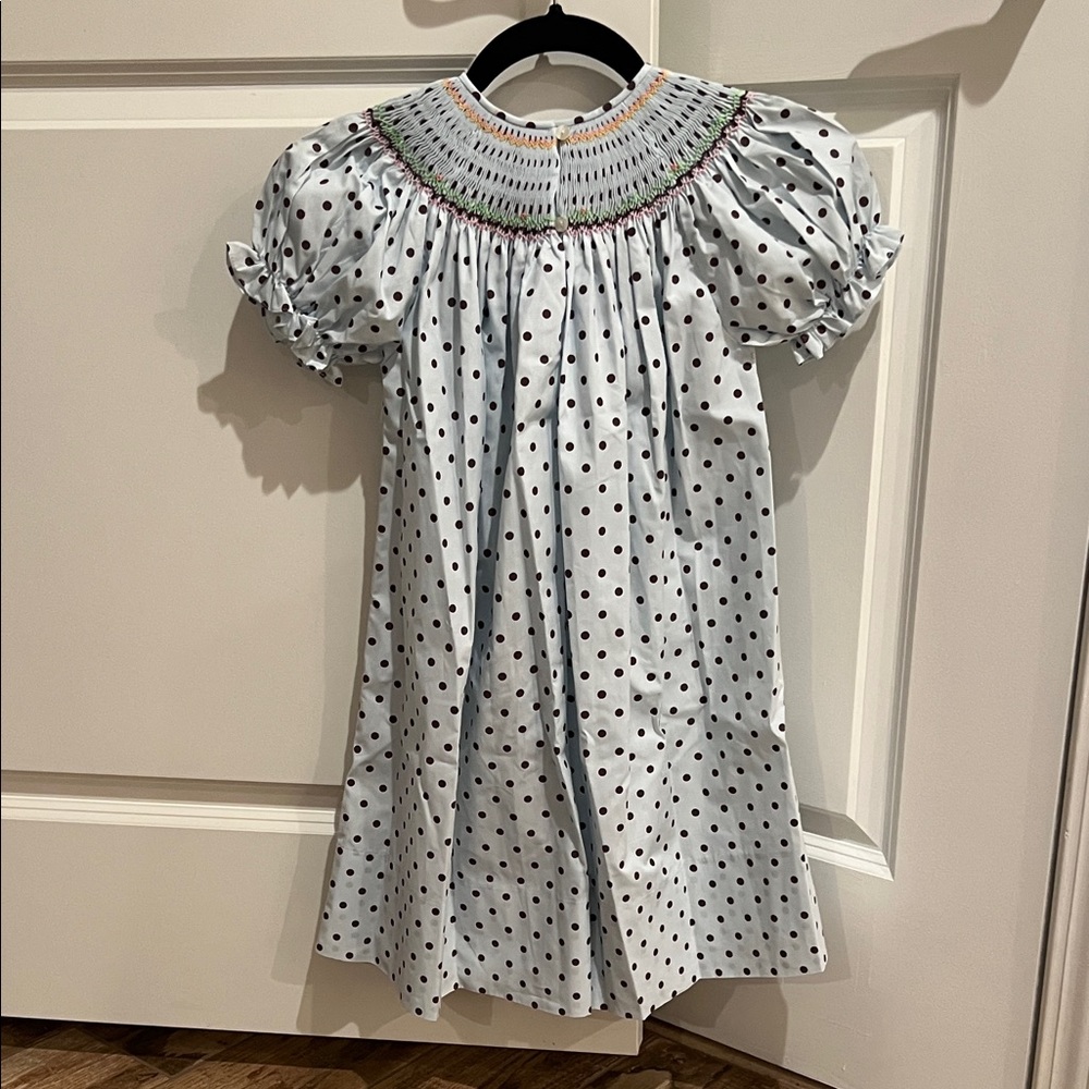 Rosalina light blue Polka Dot Smocked Apple Collar Dress - Picture 2 of 5
